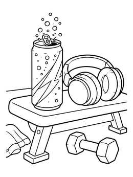 Free printable Energy Drink And Gym Bench coloring page