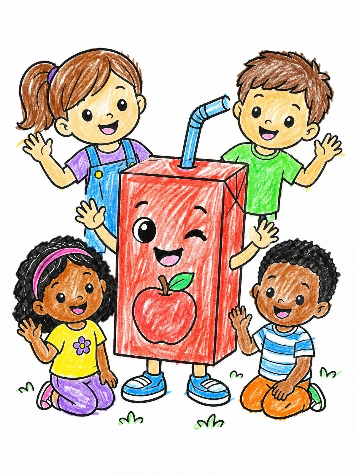 Colored example of the Happy Juice Box And Friends coloring page