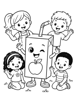 Free printable Happy Juice Box And Friends coloring page