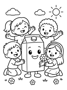 Free printable Happy Milk Carton With Cheerful Children coloring page