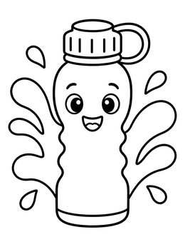 Free printable Happy Water Bottle With Splashes coloring page