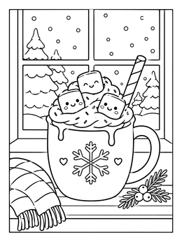Free printable Hot Chocolate With Happy Marshmallows coloring page