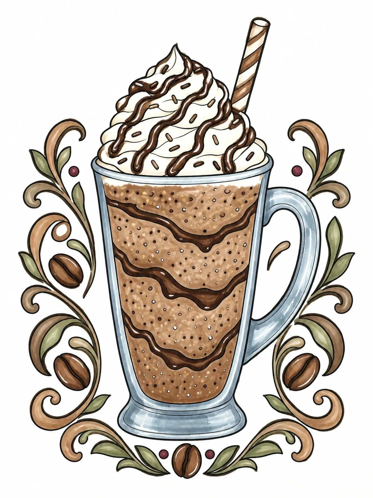 Colored example of the Iced Mocha Drink With Whipped Cream coloring page