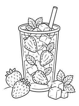 Free printable Iced Strawberry Mint Drink coloring page