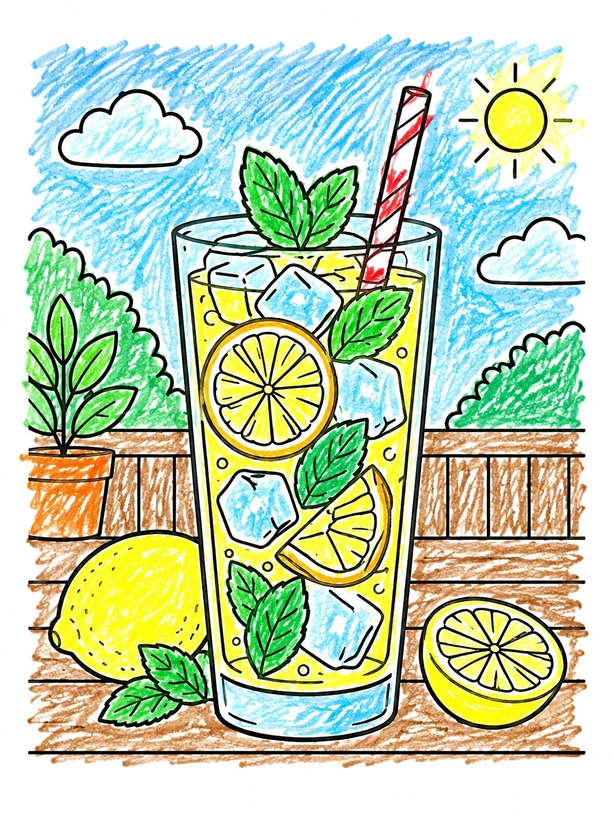 Colored example of the Refreshing Iced Lemonade With Mint coloring page