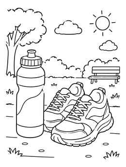 Free printable Sports Water Bottle And Running Shoes coloring page