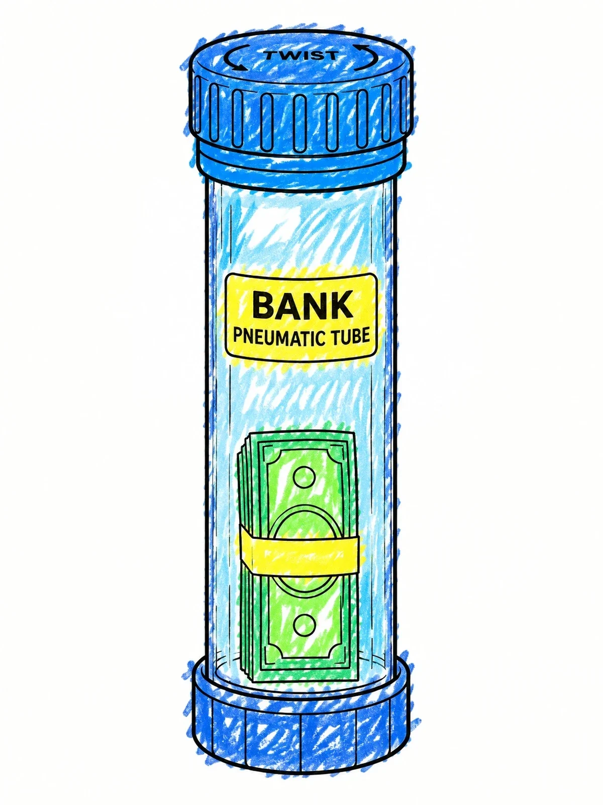 Colored example of the Drive Through Pneumatic Bank Tube Canister coloring page