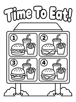 Free printable Drive Thru Fast Food Menu Board coloring page