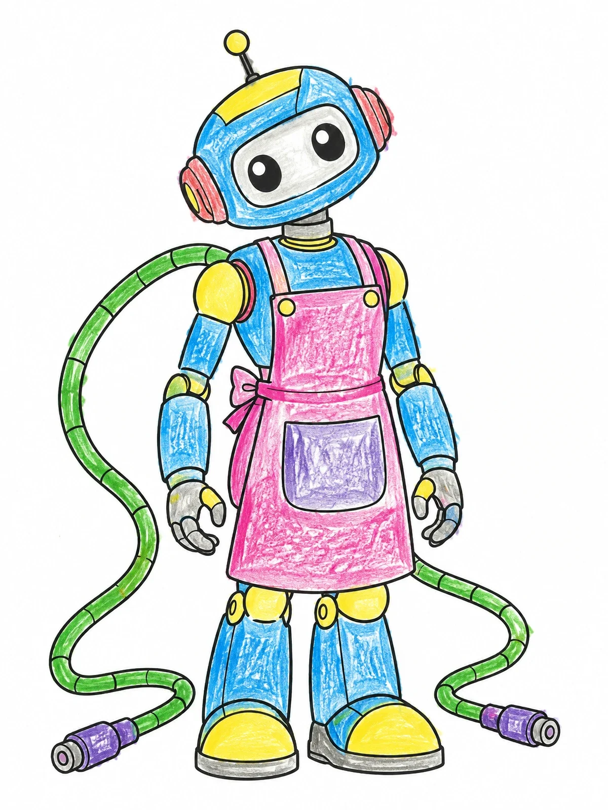 Colored example of the Cute Robot In An Apron coloring page