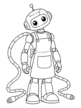 Free printable Cute Robot In An Apron coloring page