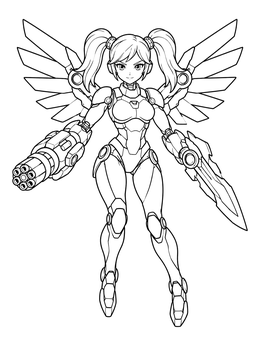 Free printable Winged Combat Android Warrior coloring page