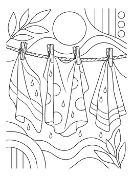 Free printable Drying Tie Dye Fabrics On Clothesline coloring page