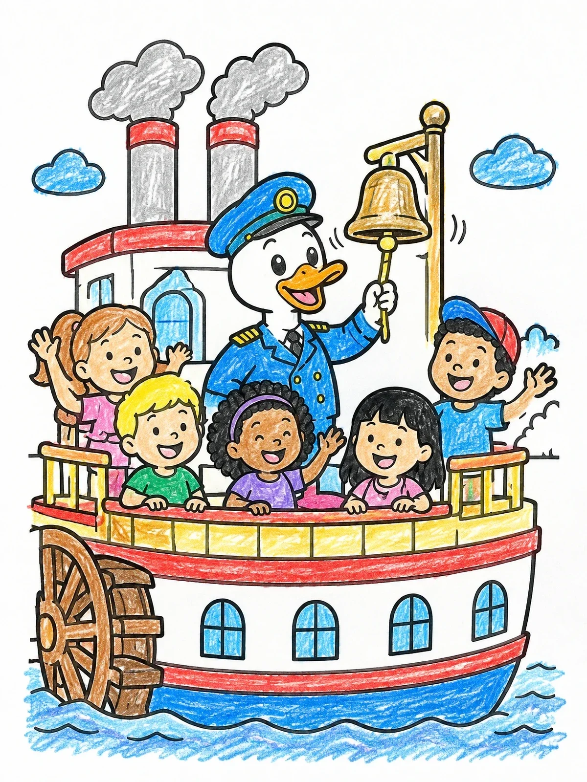 Colored example of the Duck Captain On A River Steamboat coloring page