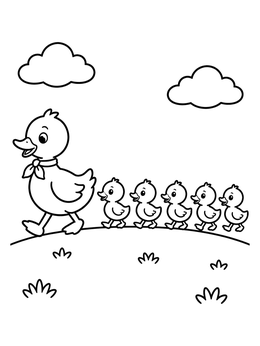 Free printable Duck Family Walking On A Hill coloring page