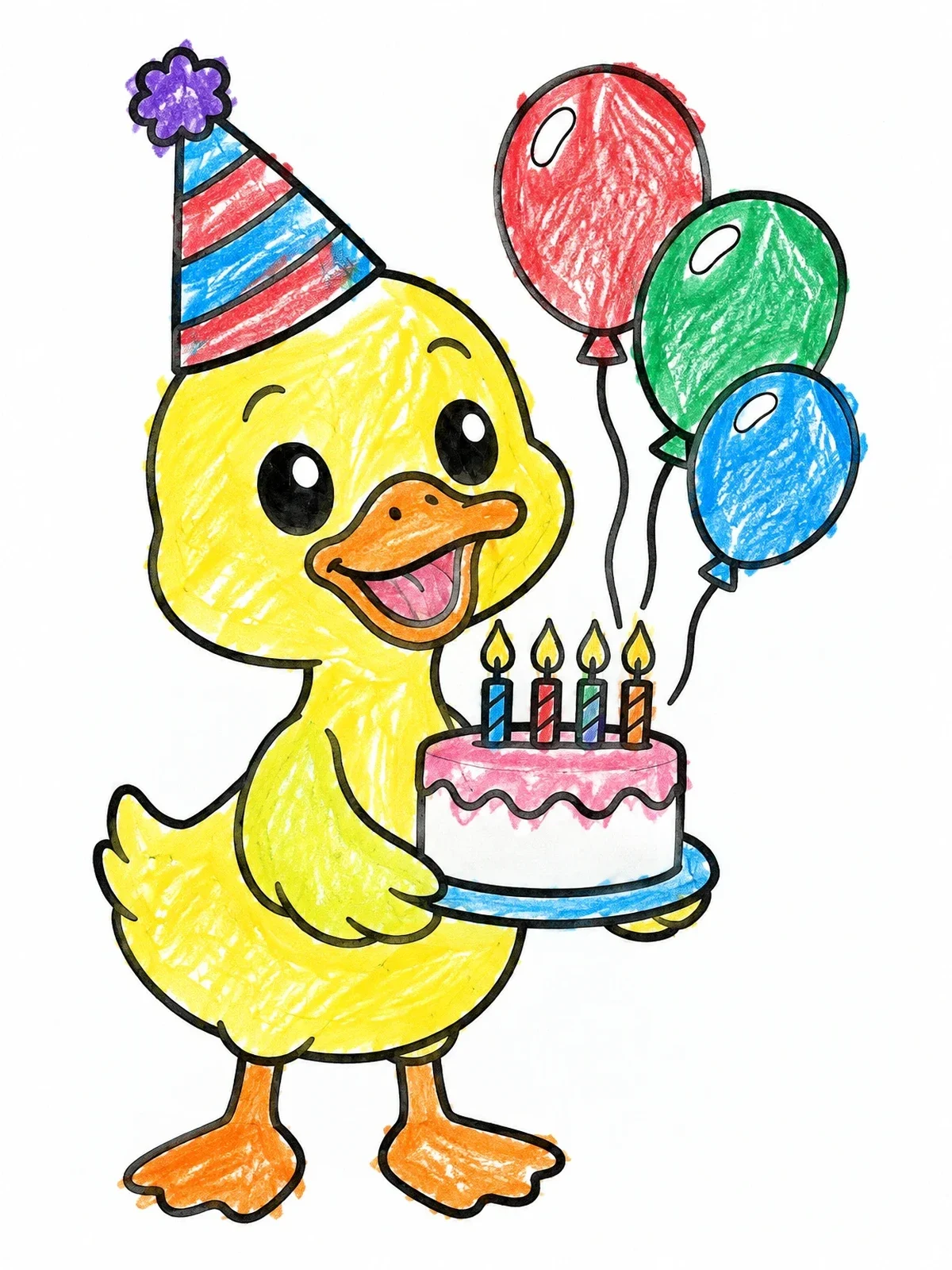 Colored example of the Duckling Celebrating Birthday With Cake coloring page