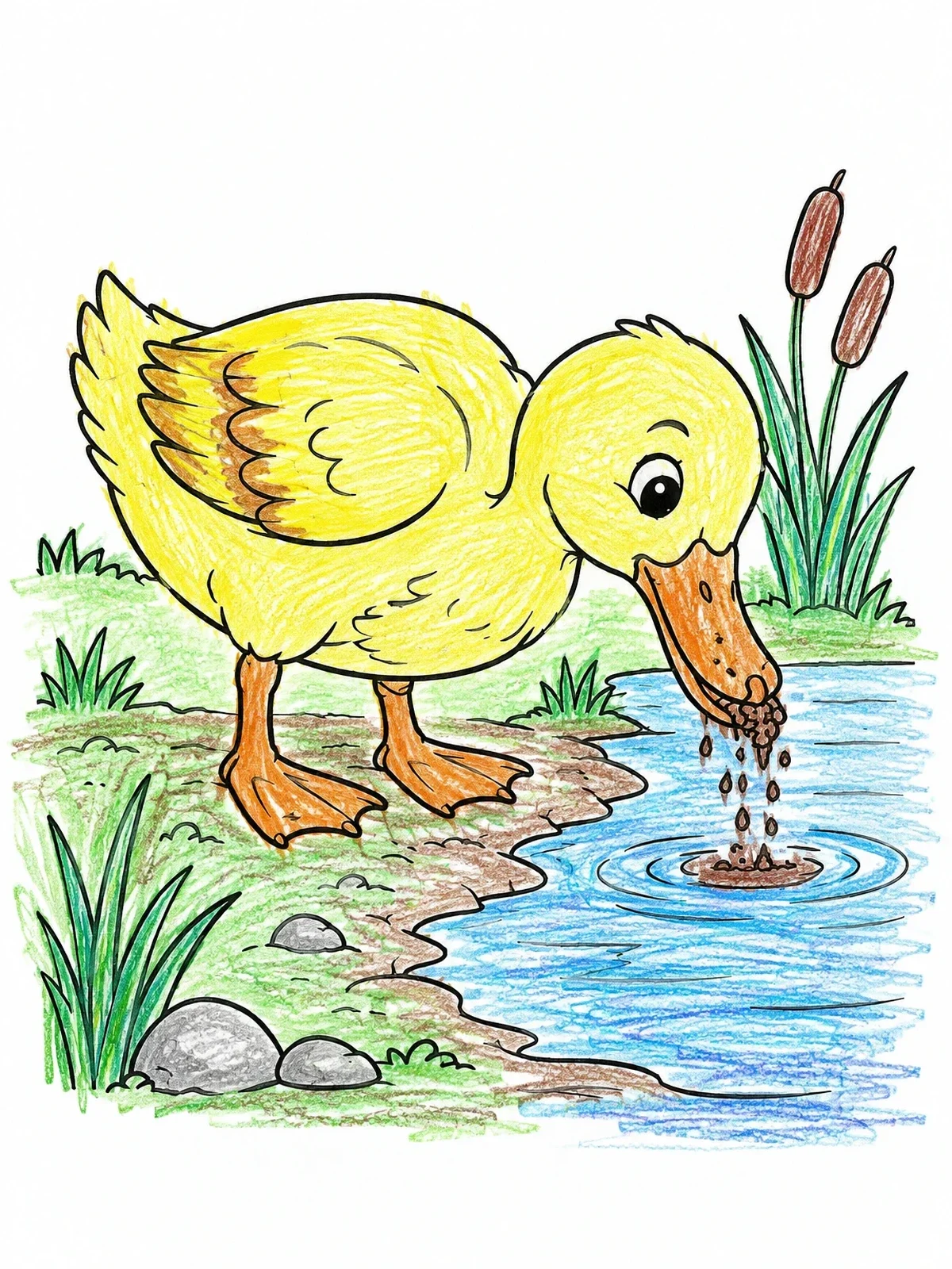 Colored example of the Duckling Filtering Mud By Pond coloring page