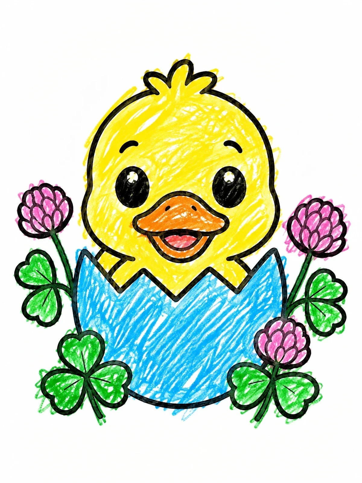 Colored example of the Duckling Hatching In Clover Patch coloring page