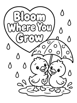Free printable Ducklings Under An Umbrella In Rain coloring page