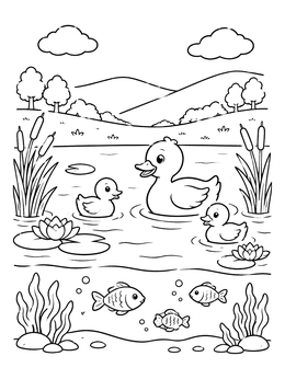 Free printable Ducks And Fish In Lake coloring page