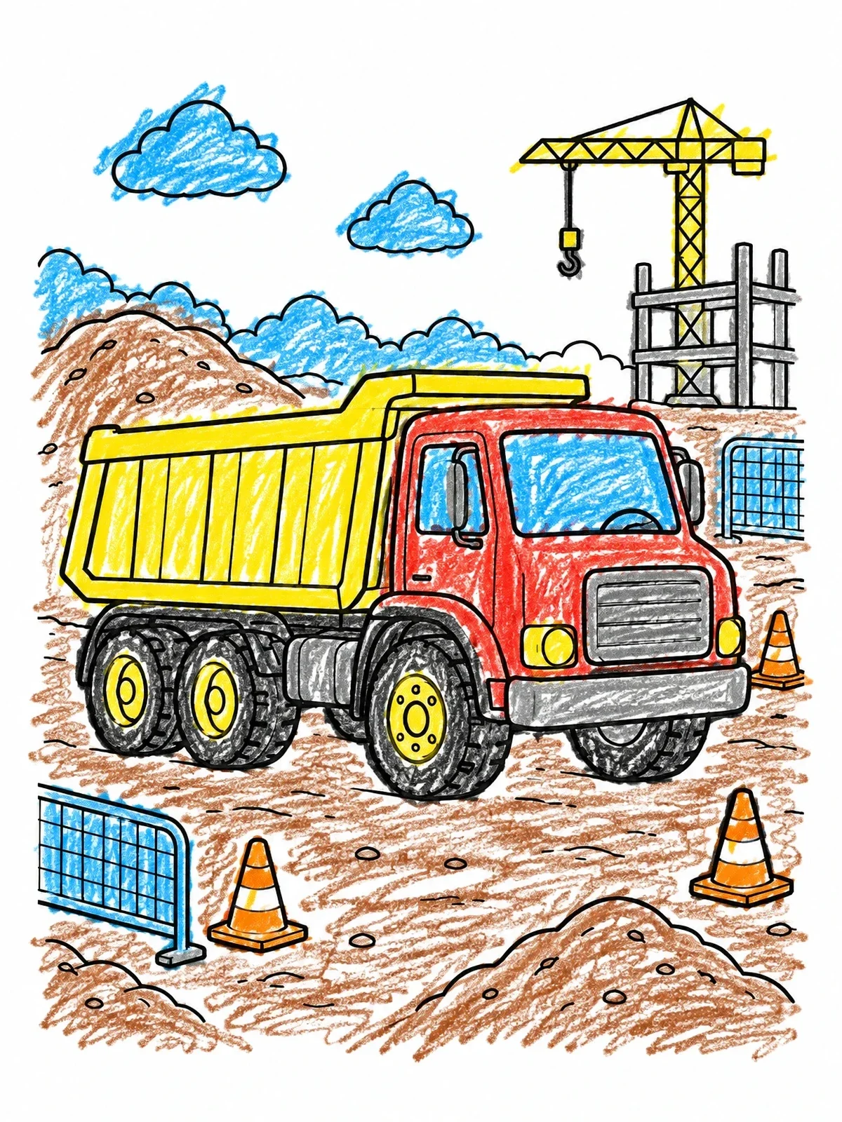 Colored example of the Dump Truck At The Construction Site coloring page
