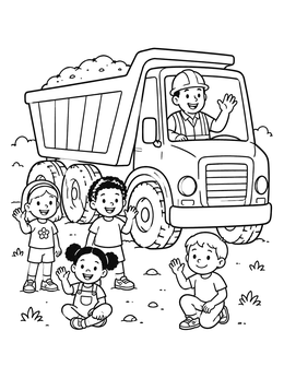 Free printable Dump Truck Driver Greeting Children coloring page