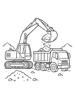 Free printable Excavator Loading A Dump Truck coloring page