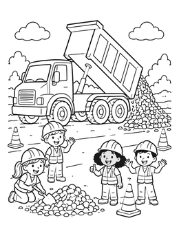 Free printable Dump Truck And Kids At Work coloring page