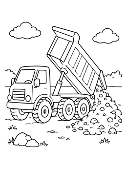 Free printable Dump Truck Unloading Rocks coloring page
