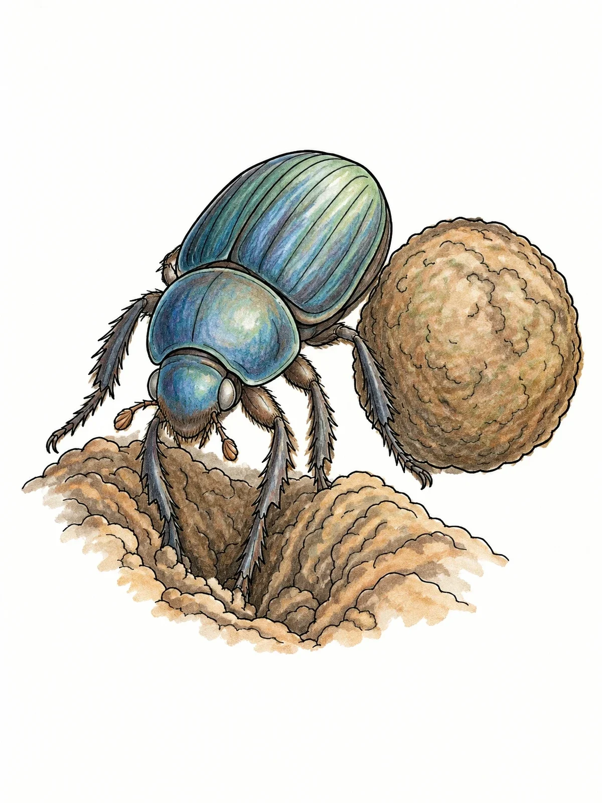 Colored example of the Dung Beetle Digging Near Ball coloring page
