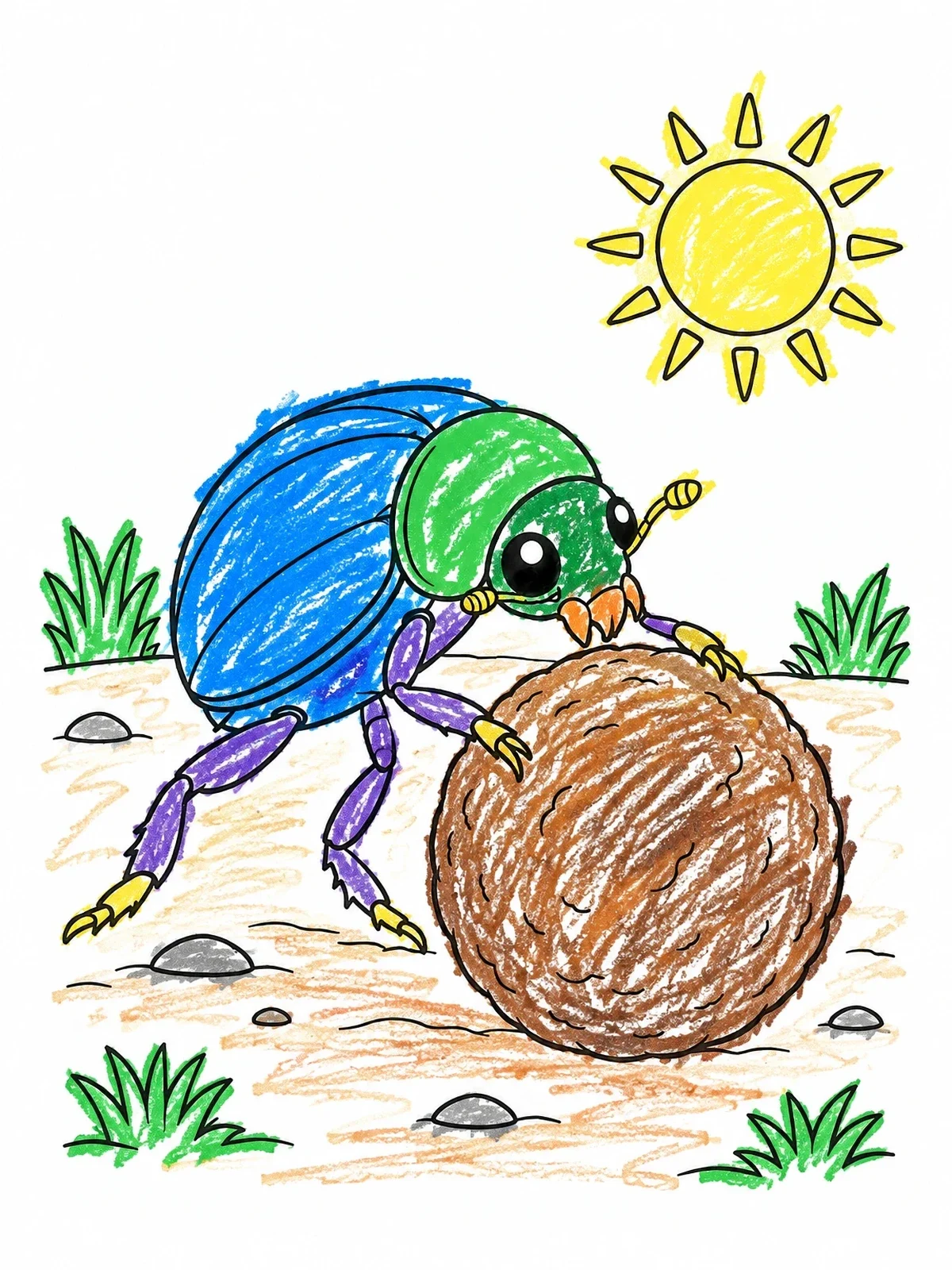 Colored example of the Dung Beetle Rolling A Ball coloring page
