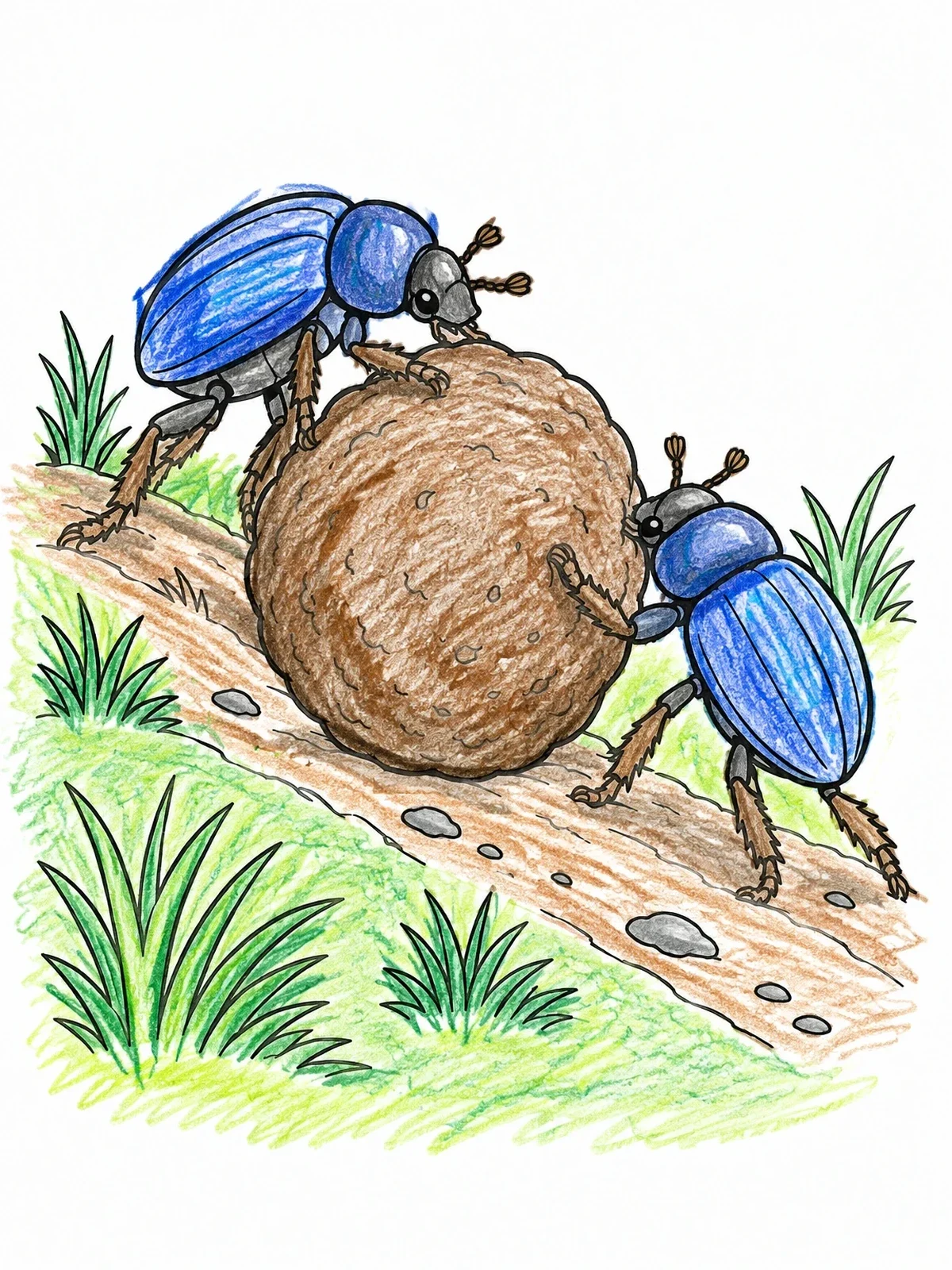 Colored example of the Two Dung Beetles Rolling A Mud Ball coloring page