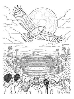 Free printable Eagle Soaring Over Philadelphia Stadium coloring page