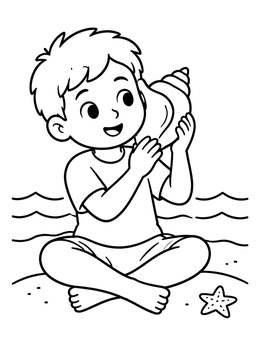 Free printable Boy Listening To Sea Conch coloring page