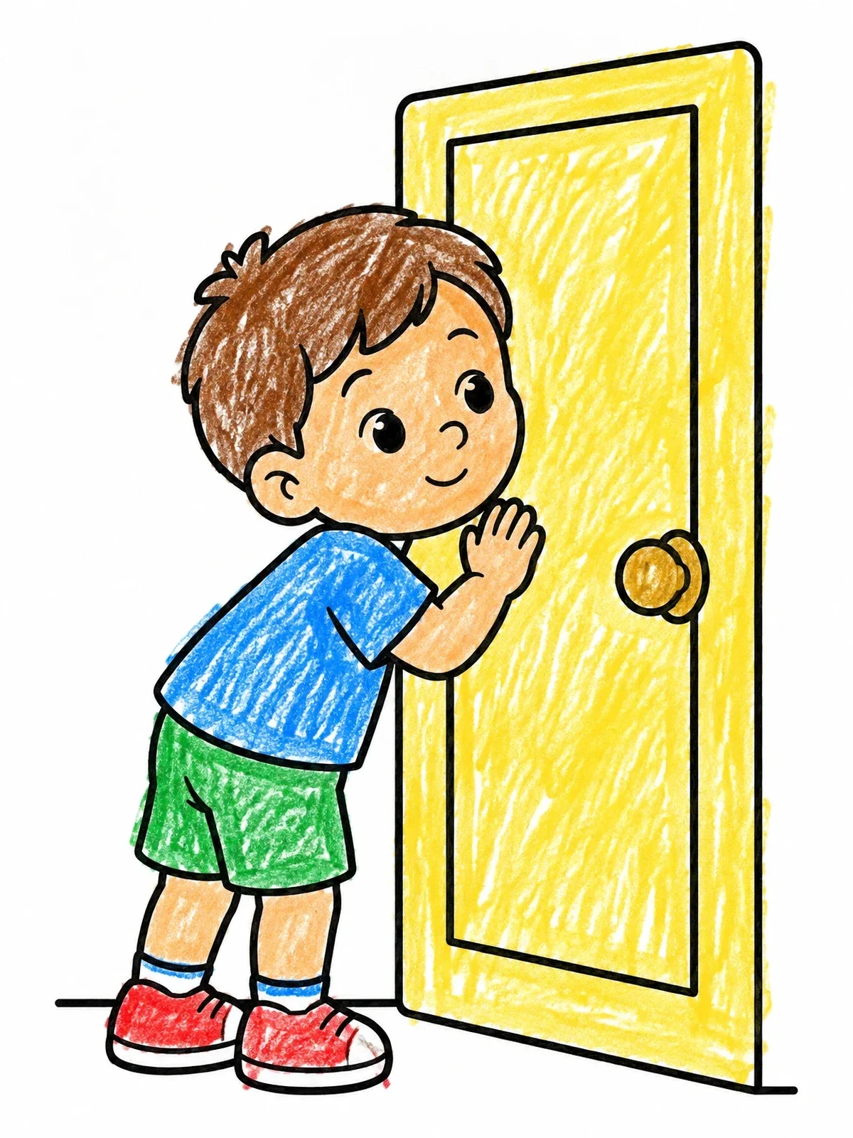 Colored example of the Curious Toddler Listening At Door coloring page