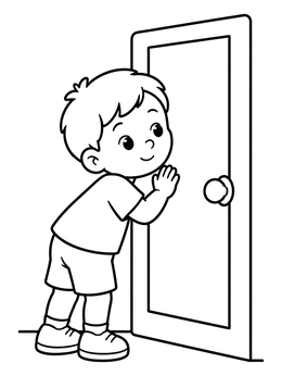 Free printable Curious Toddler Listening At Door coloring page