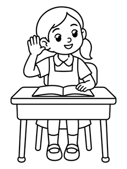 Free printable Girl Listening Carefully At School Desk coloring page