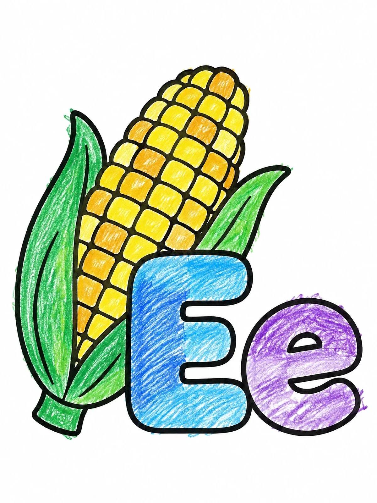 Colored example of the Ear Of Corn With Letter E coloring page
