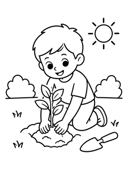 Free printable Boy Planting A Tree coloring page