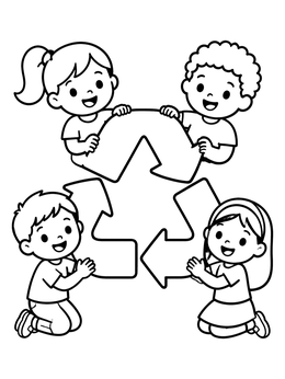 Free printable Children Holding Recycling Symbol coloring page
