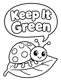 Free printable Cute Ladybug With Keep It Green Message coloring page