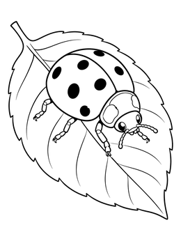A spotted ladybug crawling on a leaf in this earth day coloring page.