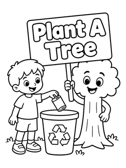 Free printable Recycling Boy And Friendly Tree coloring page