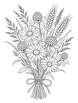 Tied bunch of wild field daisies and clover in this Earth Day coloring page.