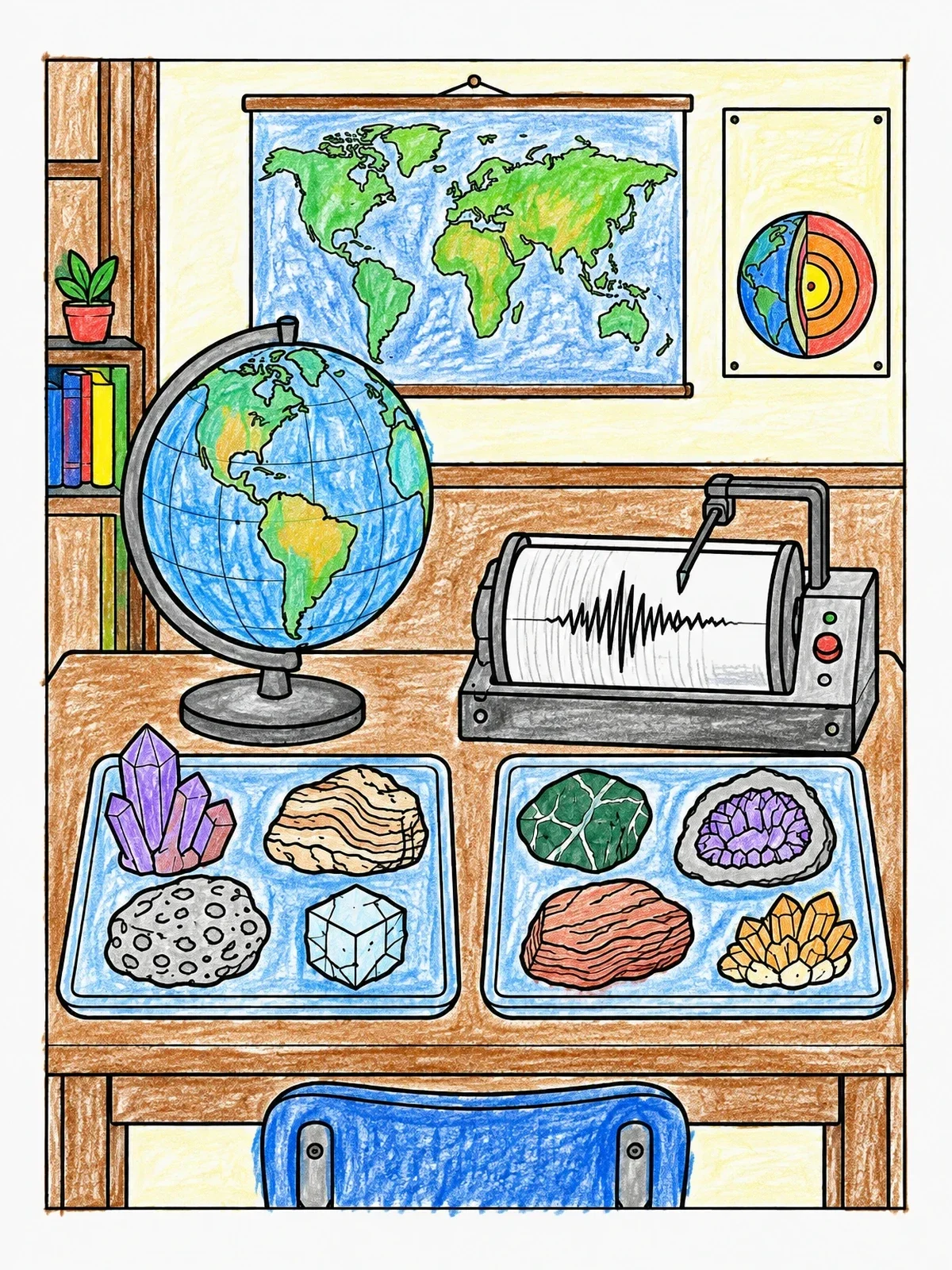 Colored example of the Earth Science Classroom Lab Desk coloring page