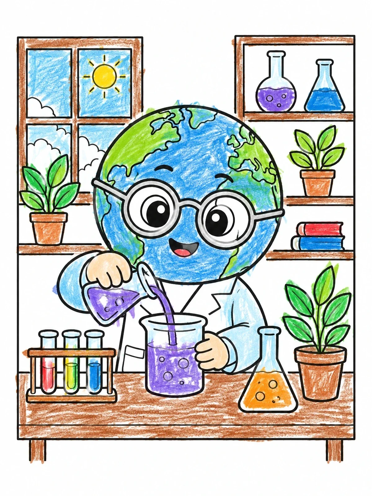 Colored example of the Globe Scientist In The Laboratory coloring page