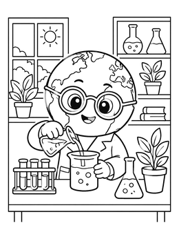 Free printable Globe Scientist In The Laboratory coloring page