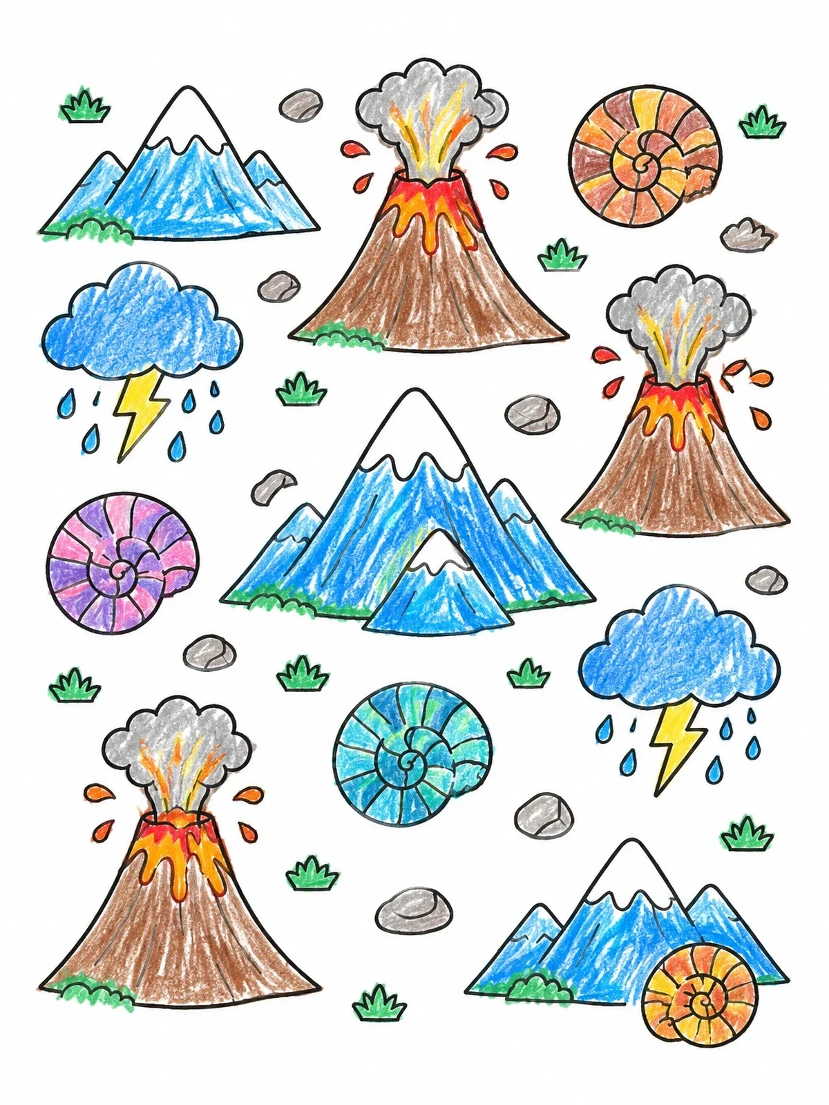 Colored example of the Earth Science Doodles Pattern coloring page