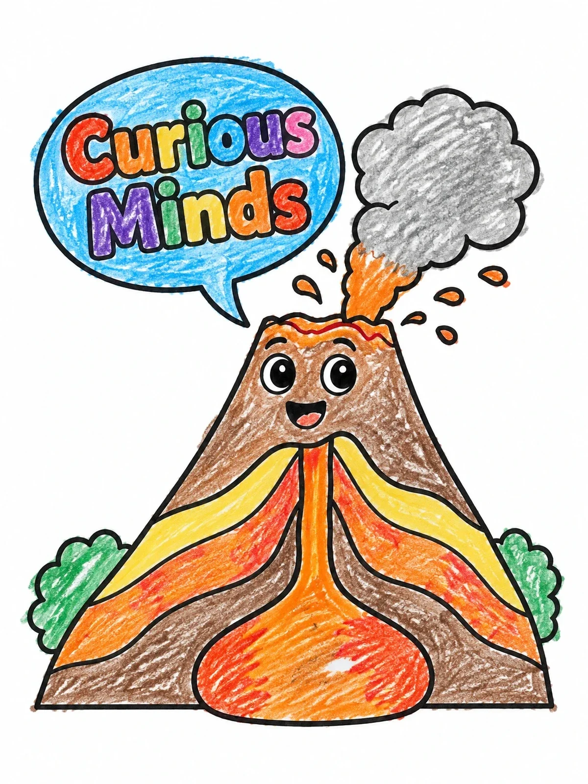 Colored example of the Friendly Volcano Cutaway Diagram coloring page