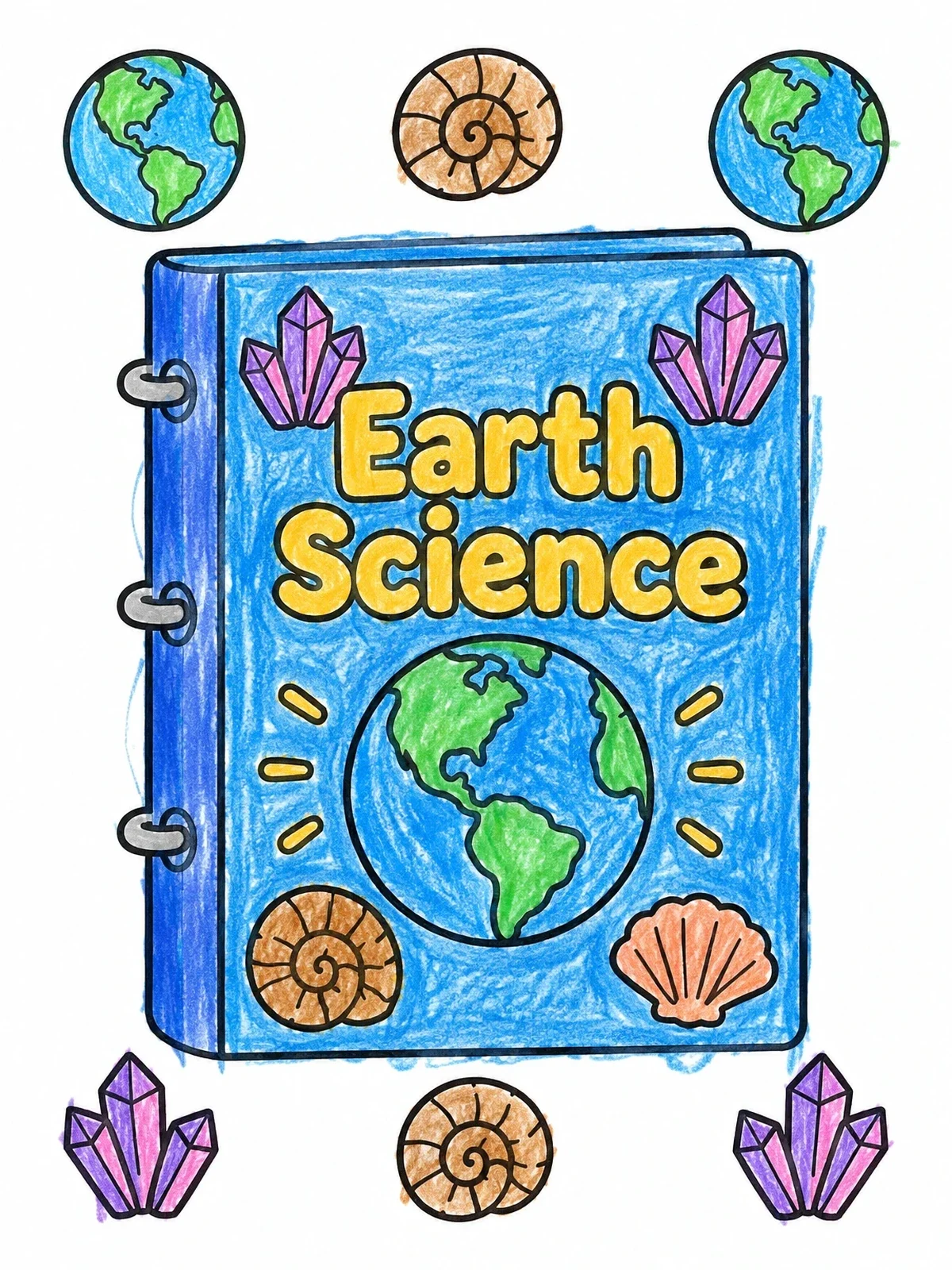 Colored example of the Earth Science Notebook Binder Cover coloring page