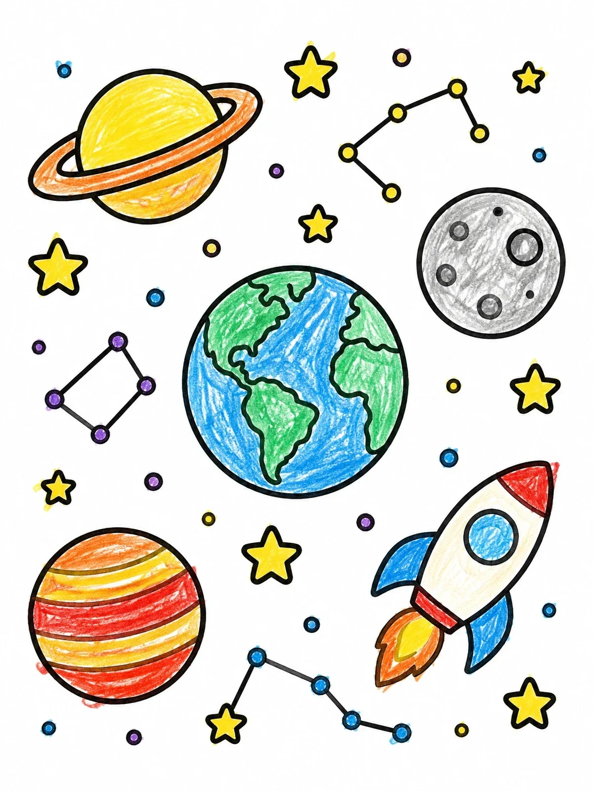 Colored example of the Outer Space And Earth Science coloring page